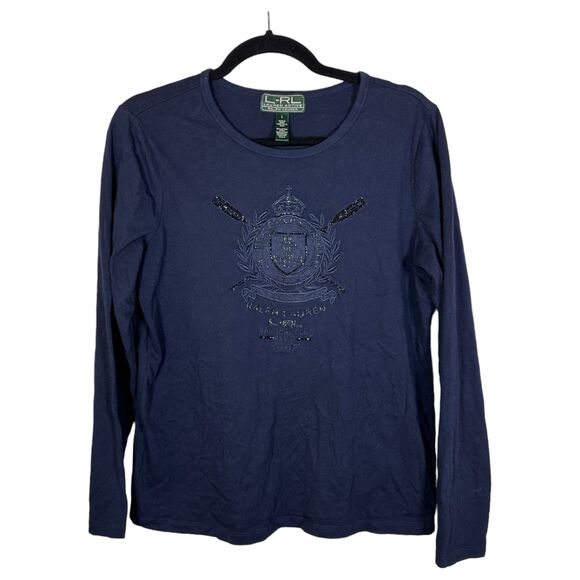 Lauren Ralph Lauren Navy Blue Beaded Nautical Club Emblem Crest Large - Picture 1 of 5